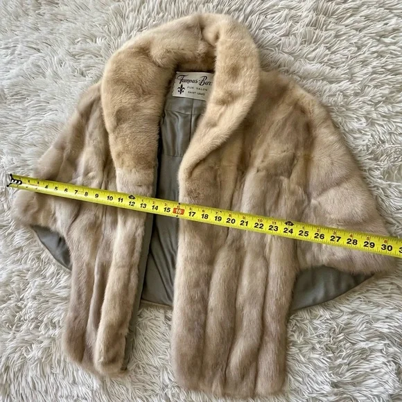 Vintage Famous-Barr Mink Fur Stole Shawl Capelet Coat Jacket Beige Honey Brown - Picture 10 of 12